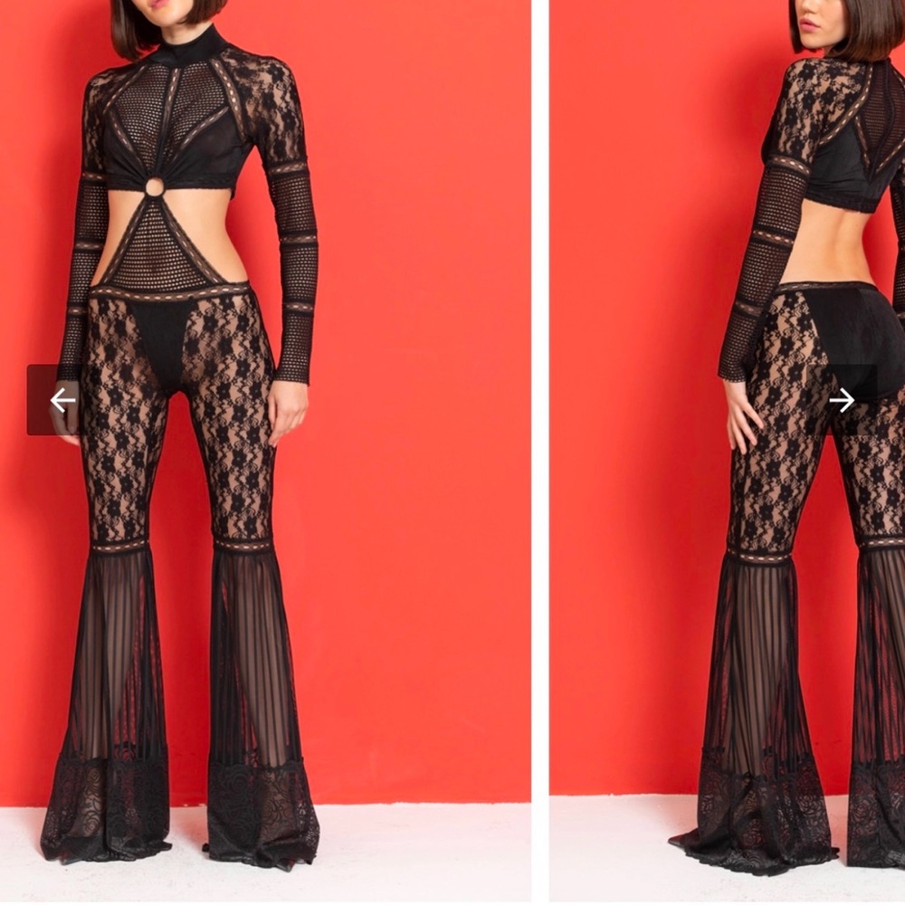Black Lace Bell-Bottom Jumpsuit